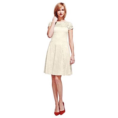 Cream Lace Fit n Flare Dress with Thermal Lining